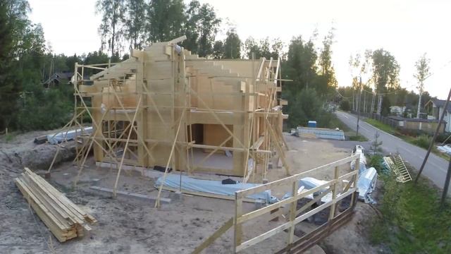 Сборка коттеджа из клееного бруса по проекту М413 смотреть онлайн