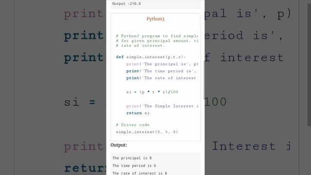 Python program to calculate SIMPLE INTEREST??#calculate #simpleintrest #python #short #pythonprogra