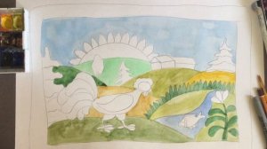 Урок рисования /drawing lesson.  Рисуем картину в стиле русского лубка .