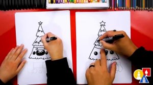 How To Draw A Funny Cartoon Christmas Tree With Presents Как нарисовать Новогоднюю ёлку с подарками