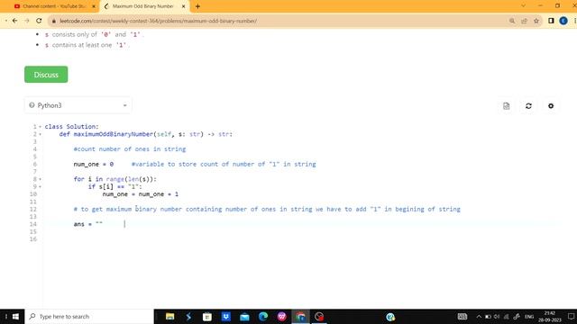 leetcode 2864 || Maximum Odd Binary Number || In Python