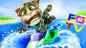 Говорящий Том на аквабайке мультяшная игра. Talking Tom on jetski cartoon game for kids.