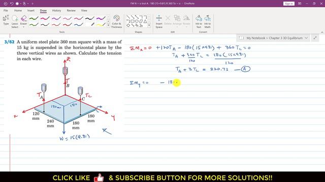 A uniform steel plate 360 mm square with a mass of 15kg.. 3D Equilibrium Statics Engineers Academy смотреть онлайн