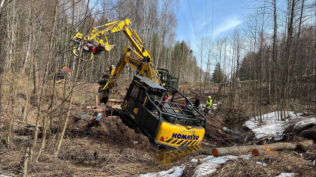 Экскаватор без ковша - беспомощная техника. Спасение харвестера в лесополосе. смотреть онлайн