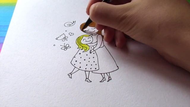 Как нарисовать МАМУ И ДОЧКУ. Рисуем поэтапно маму с доченькой