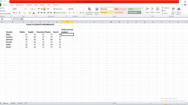 SUM FUNCTION IN Excel