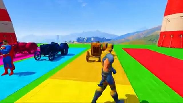 SPIDERMAN and TRACTORS with Superheroes HULK and IRONMAN Ramp Challenge - GTA 5 смотреть онлайн