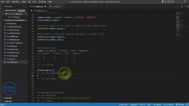 Ch12 Python Tuples and Manipulating Tuples | By GWiz Academy | Certificate Included