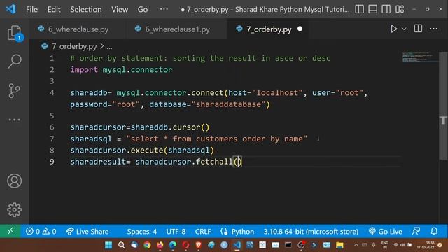 Using ORDER BY Statement for Sorting Result in MySQL Python || Python MySQL Tutorial in Hindi #7