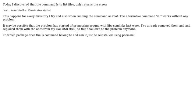 Unix & Linux: "bash: /usr/bin/ls: Permission denied" Arch linux смотреть онлайн