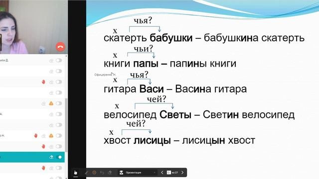 Урок русского языка в 3 классе _Притяжательные прилагательные_