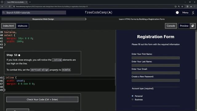 Learn HTML Forms by Building a Registration Form - Step 53