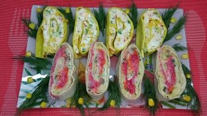 Закуска из лаваша с любимыми  салатами