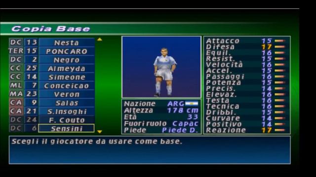 statistiche dei giocatori del lazio su iss pro evolution soccer 2