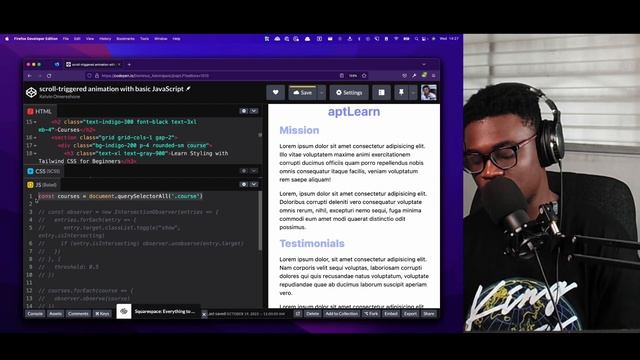 Scroll-triggered animation with intersection observer in JavaScript