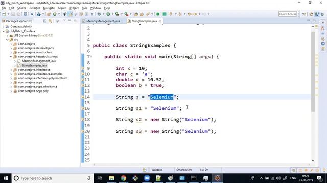 CoreJava-Sesion-39-Stack and Heap Memory Overriding equals and toString methods ,And Strings