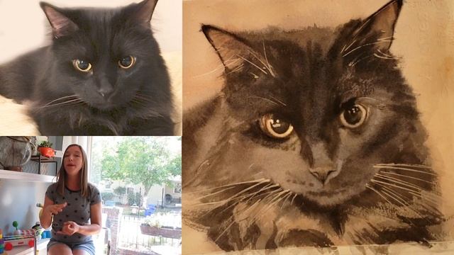 How to paint a black cat in watercolor and how to choose a good reference photo смотреть онлайн