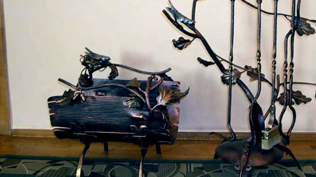 Кованый каминный набор и дровница Дубовый лист смотреть онлайн