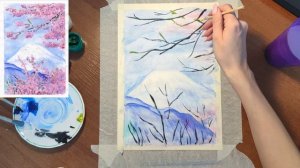 Как легко нарисовать нежную сакуру. Рисуем пейзаж с цветущей сакурой гуашью поэтапно.