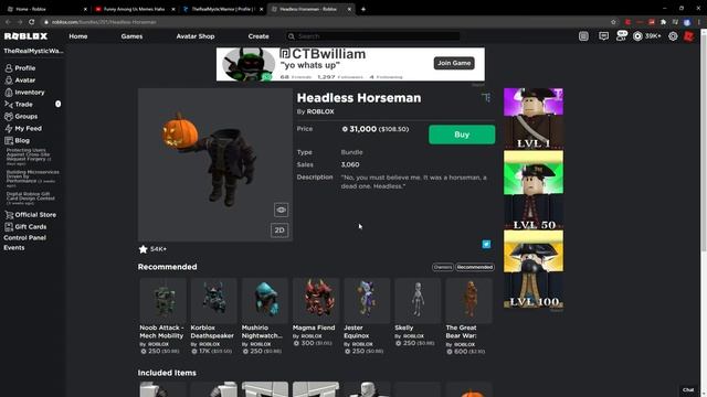 Buying the Headless Horseman Package Roblox смотреть онлайн