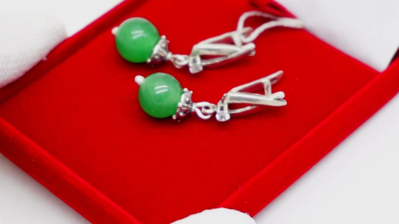 Серьги серебряные с хризопразами серебро 925 проба Ag Россия камни Хорошие Вещи ручная работа S175