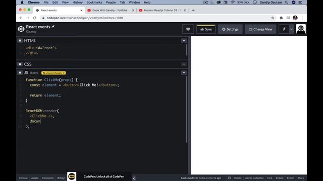 Modern React Tutorials - Handling events in react