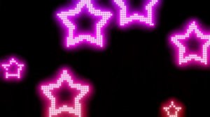 Летящие яркие серенево розовые  неоновые звезды Черный фон 1 час HD