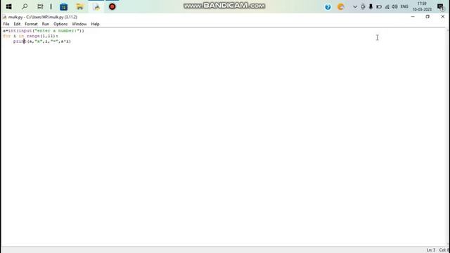Multiplication Table In Python.#pythontutorial