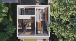 План 1 этажного коттеджа 5 х 5 м 25 кв.м флэтхаус (квартира-дом) с плоской кровлей, минимализм