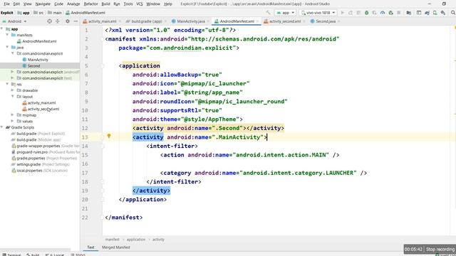 Explicit Intent in Android Using Java смотреть онлайн