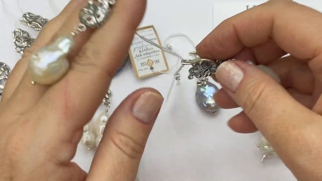 Жемчуг барочный в серебре. Крупные кольца, длинные серьги и кулоны.Завод Вега.