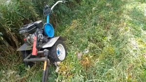 косилка пахарь против высокой травы.