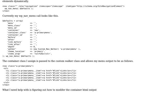 Wordpress: How to add aria role and schema markup to custom walker container? смотреть онлайн