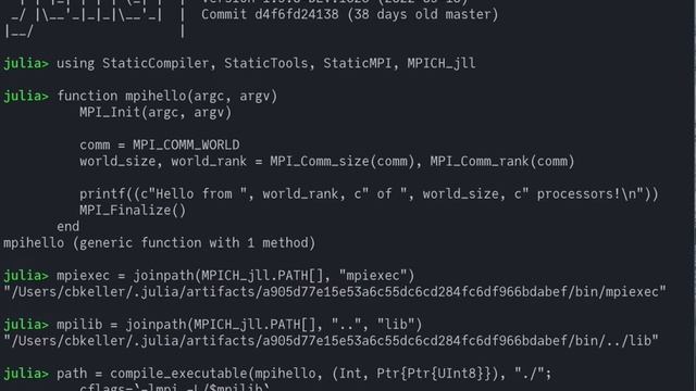 Native compilation of parallel Hello World with MPI in Julia смотреть онлайн