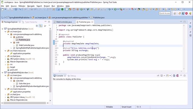 Spring RabbitMq Publish/Subcribe -  SpringBoot Application