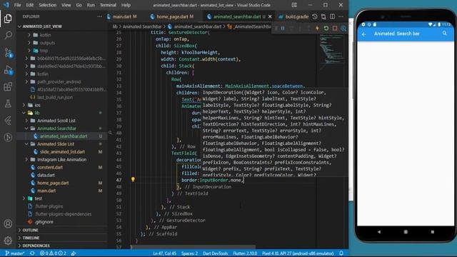 Flutter Custom Animated Search bar in app bar | Speed Code | Code With Nix | Animation