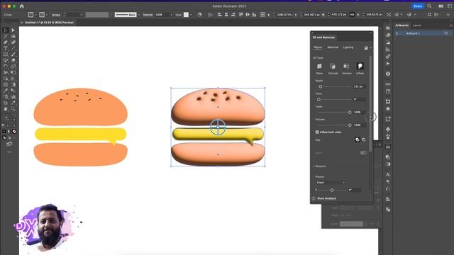 Turn into 3D in Adobe Illustrator |  3D Inflate Effect | 2D to 3D | Hindi/urdu