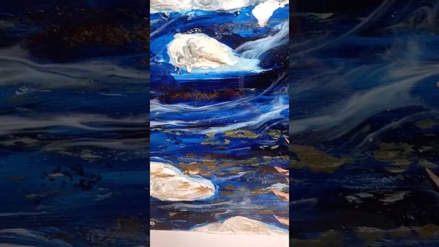 3D resin art. River and mountains. Seafoam and beach. Объемная картина из эпоксидной смолы.Река гор