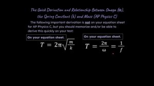 The quick derivation & relationship of Angular Frequency, the Spring Constant & Mass (AP Physics)