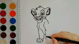 Раскраска для детей КОРОЛЬ ЛЕВ. СИМБА. Мультик-раскраска. Учим цвета.