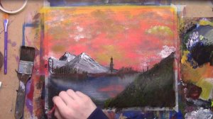 Acrylic Painting of Mountains and Lake in Summer Sunset | Relaxing Time-lapse | Doodlesnthat art