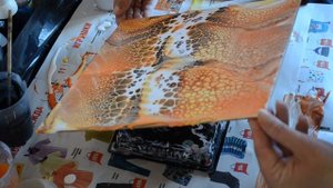 Огненная #1 Акриловая заливка на строительных материалах. / Acrylic fluid pouring . Fiery Bloom.