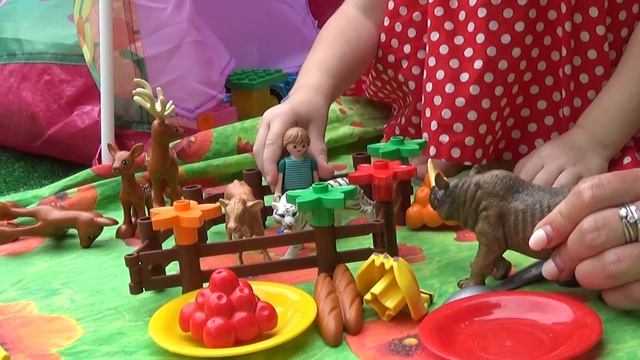 Лесные и домашние звери, Playmobil, lego duplo, видео с игрушками, носорог. смотреть онлайн
