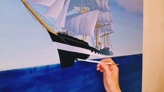 Живопись маслом. Морской пейзаж с кораблём. смотреть онлайн