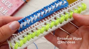 Красивая двухцветная кайма спицами!