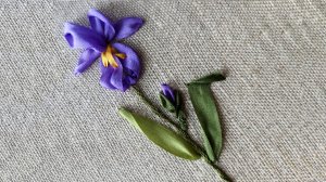 Ирис, вышивка шелковыми лентами