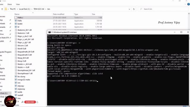 Execute C program in command prompt | GCC installation | run C program in cmd | Prof.Antony Vijay