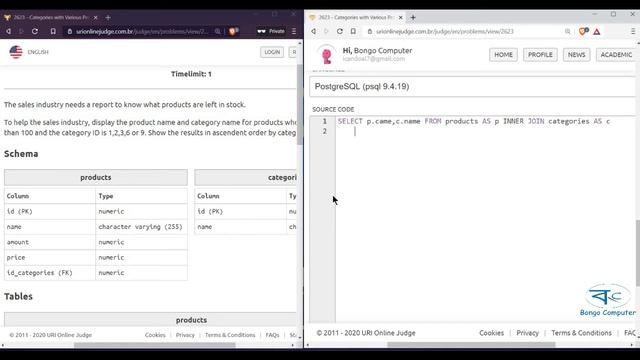 How to Solve URI Online Judge SQL Problem #2623 Categories with Various Products
