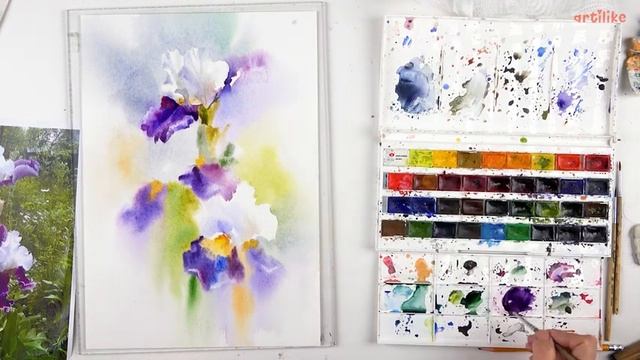 Как рисовать ирисы? Рисуем ирисы акварелью пошагово | Акварель для начинающих | Артилайк смотреть онлайн