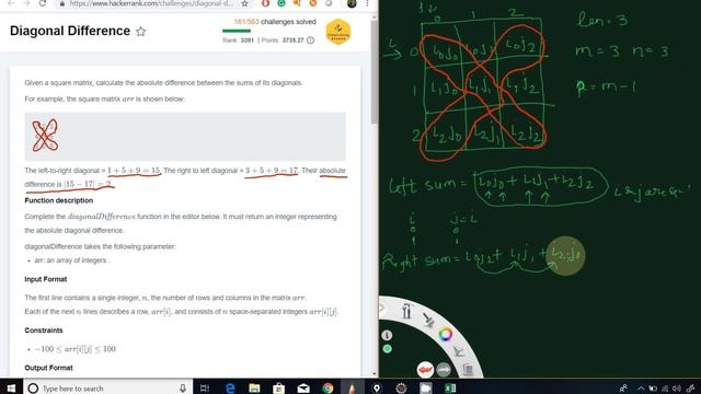 How To Solve Diagonal Difference HackerRank Problem [O(N) Solution] | HackerRank Solution